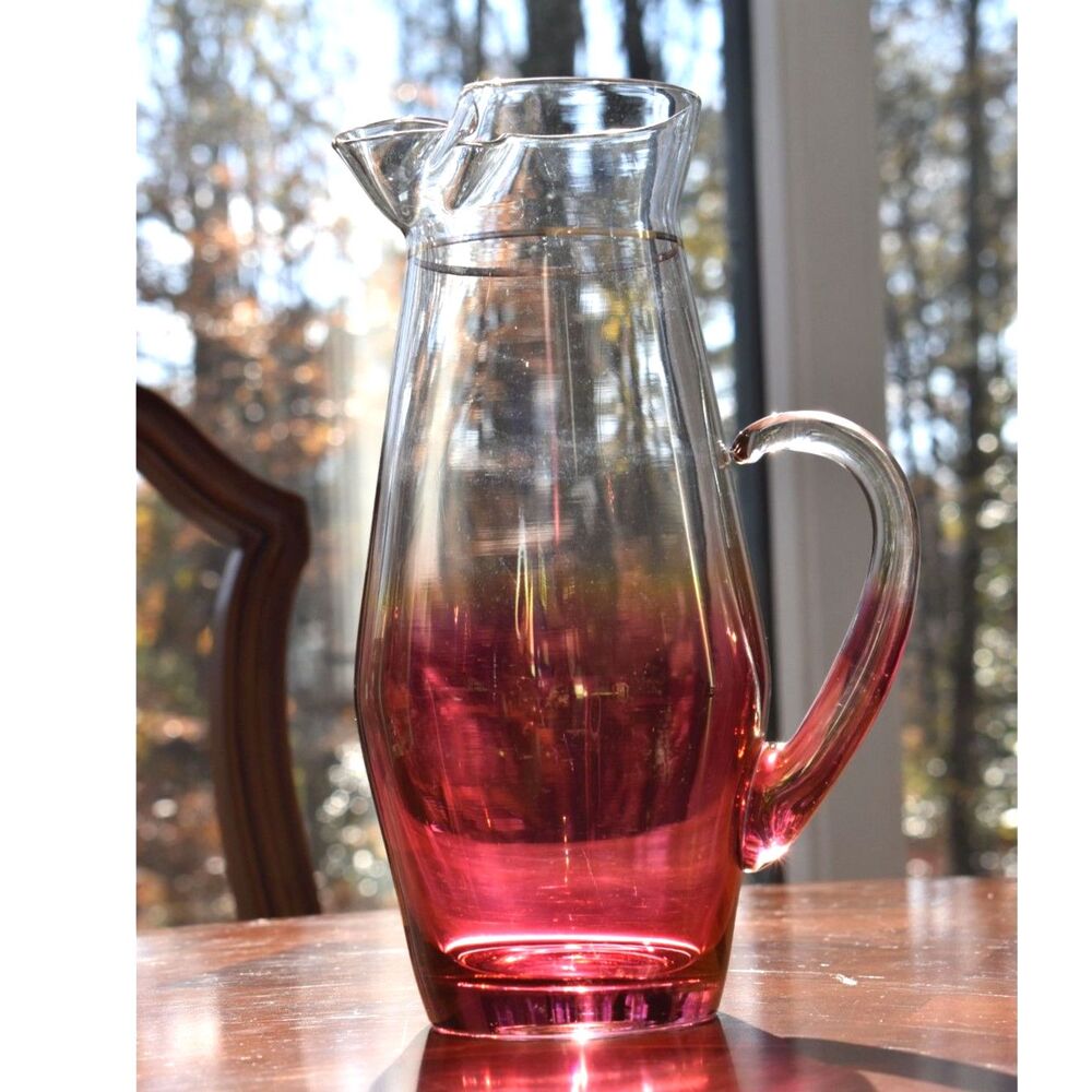 Vintage West Virginia Blendo Clear to Pink Ombré Serving Pitcher – 11 5/8"